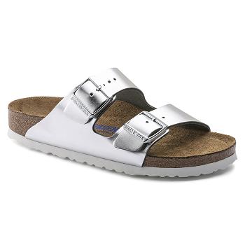 Birkenstock Soft Footbed Birko Flor Arizona Dame Sølv | DK 5ILH